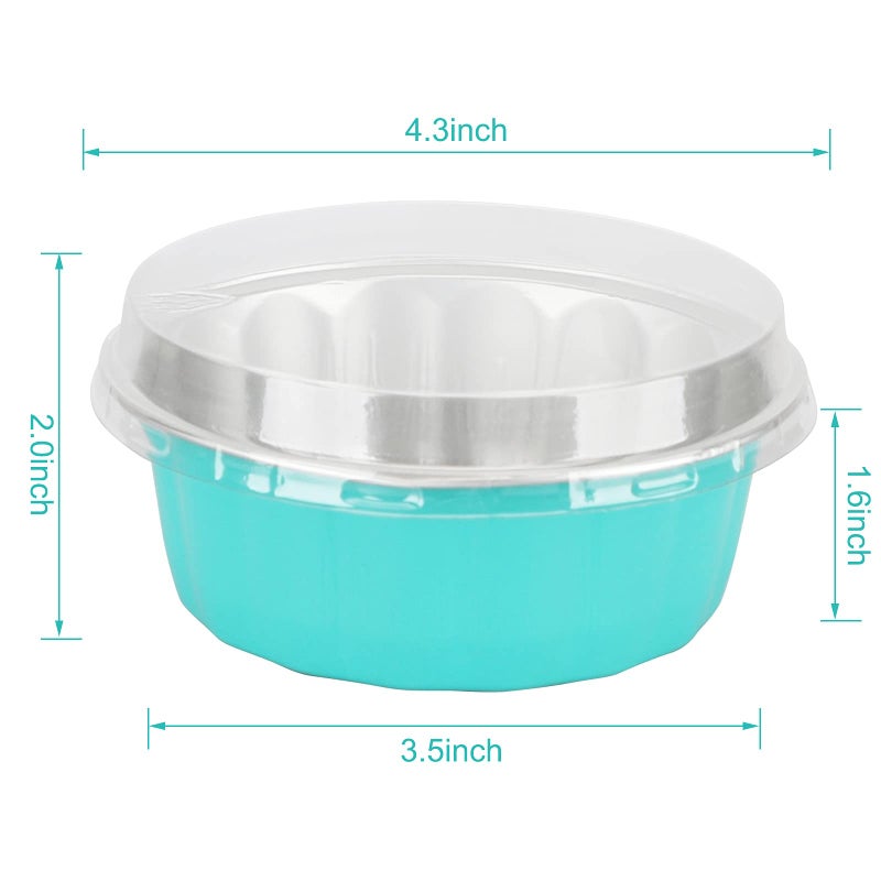 Beasea 8 oz 50 Pack Disposable Ramekins with Lids, Aluminum Cups for Baking Elegant Blue Aluminum Foil Cups Creme Brulee Muffin Cupcake Baking Cup Mini Pudding Cups for Party Wedding Birthday - Image 2